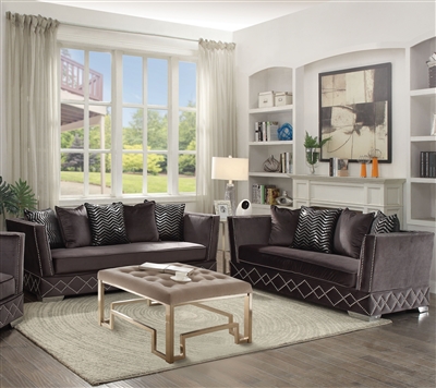 Tamara 2 Piece Sofa Set In Charcoal Velvet Finish By Acme 54260 S