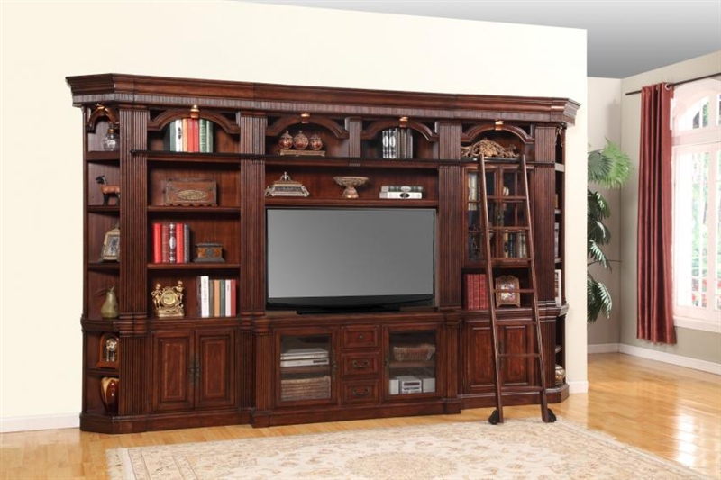 Wellington 5 Piece Bookcase Library Wall In Vintage Brown Mahogany