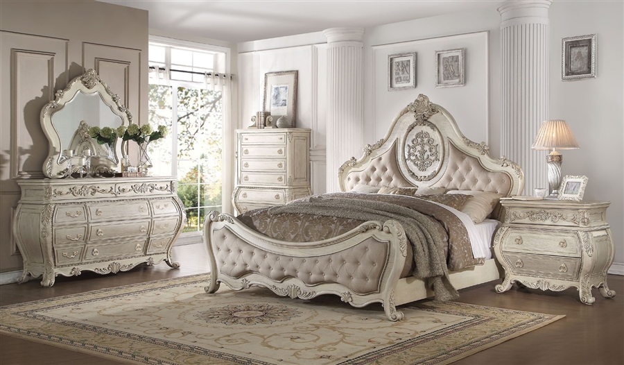 Ragenardus 6 Piece Traditional Bedroom Set In Antique White Finish By Acme 27010