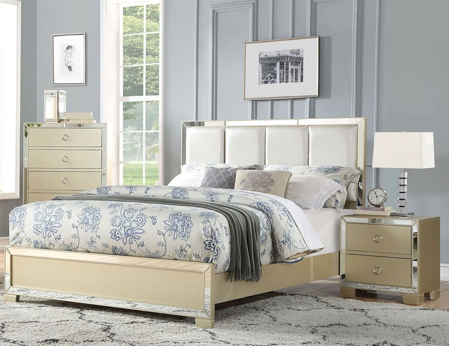 Voeville Ii Upholstered Bed 6 Piece Bedroom Set In Champagne Finish By Acme 27130