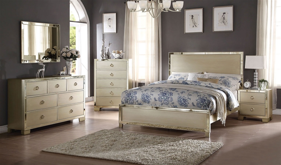 Voeville Ii Panel Bed 6 Piece Bedroom Set In Champagne Finish By Acme 27140