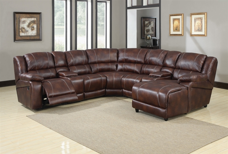 Zanthe Brown Polished Microfiber 7 Piece Reclining Sectional By Acme 50300