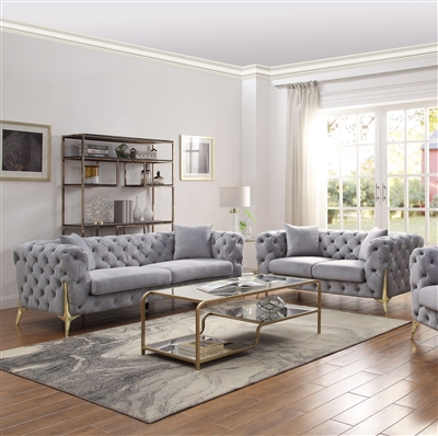 Jelanea 2 Piece Sofa Set in Gray Velvet & Gold Finish by Acme - 56115-S