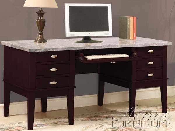 Britney Marble Top Home Office Desk In Espresso Finish By Acme 92008