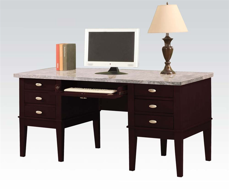 Britney Marble Top Home Office Desk In Espresso Finish By Acme 92008