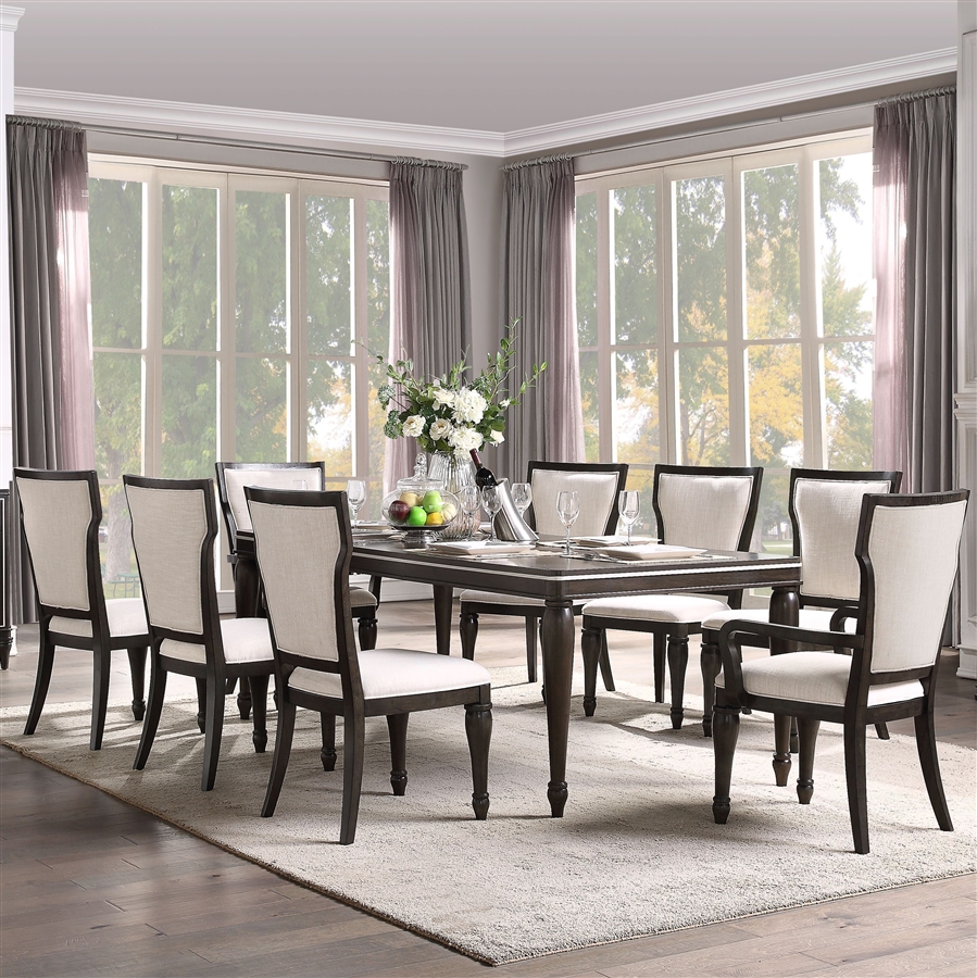 Lorenzo 7 Piece Dining Room Set in Fabric & Espresso Finish by Acme - 68090