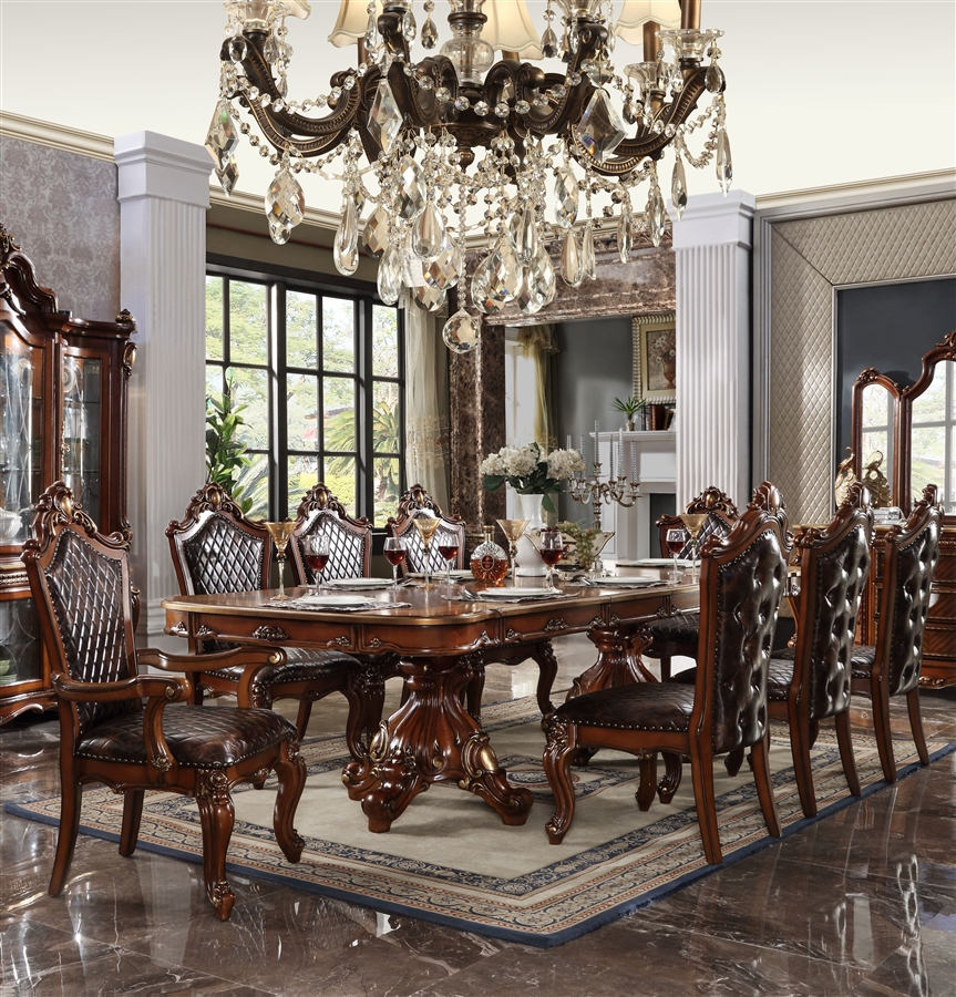 Picardy 7 Piece Dining Room Set in PU & Cherry Oak Finish ...