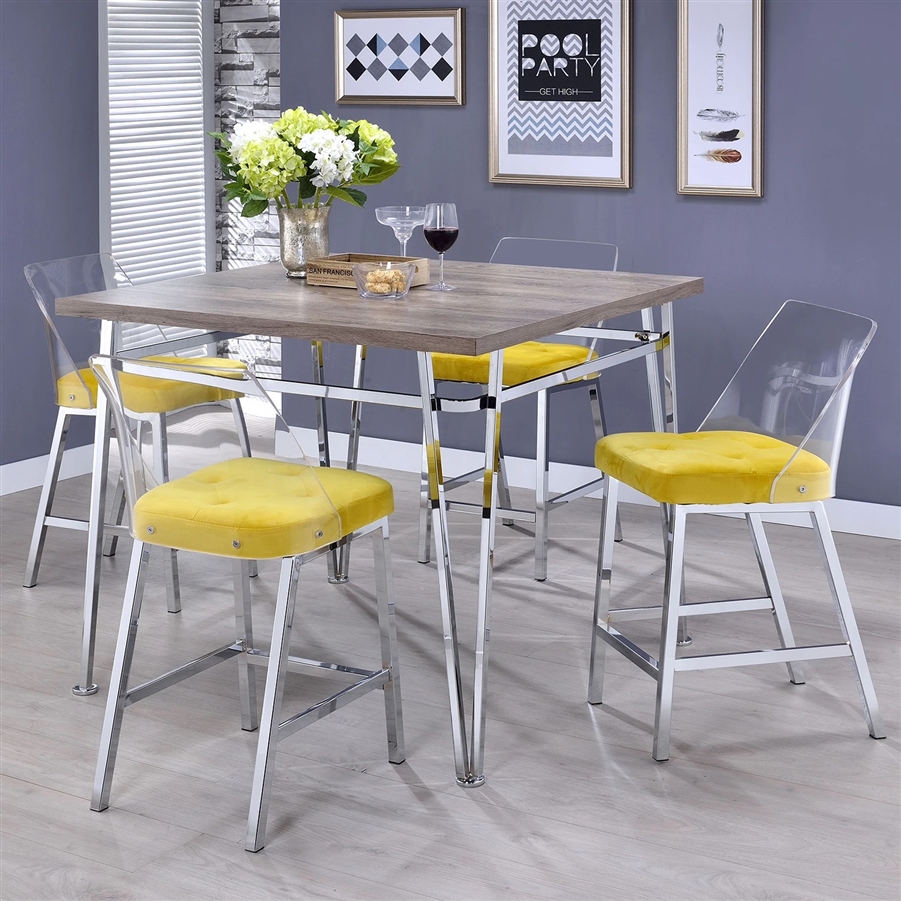 Nadie Ii 5 Piece Counter Height Dining Set With Yellow Velvet Chairs By Acme 72170 72174