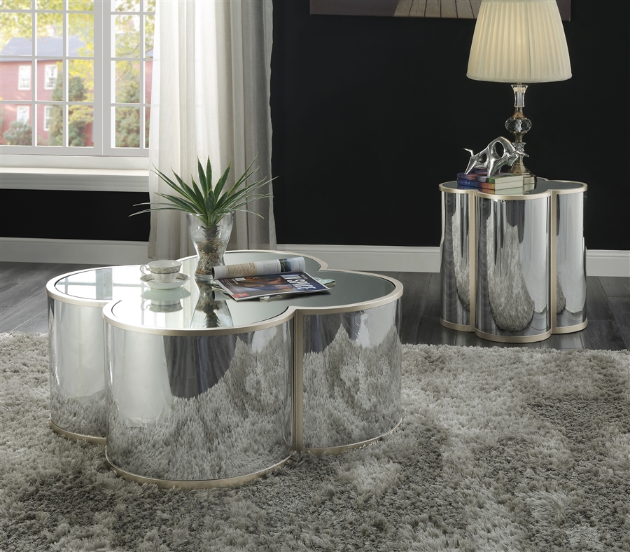 3 piece coffee table set silver