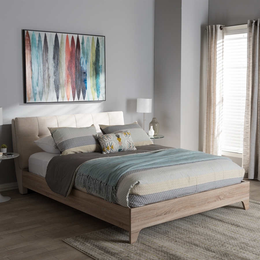 Adelia Platform Bed in Light Beige Whitewash Finish by Baxton Studio ...