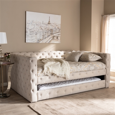 Anabella Daybed with Trundle in Light Beige Fabric Finish by Baxton ...