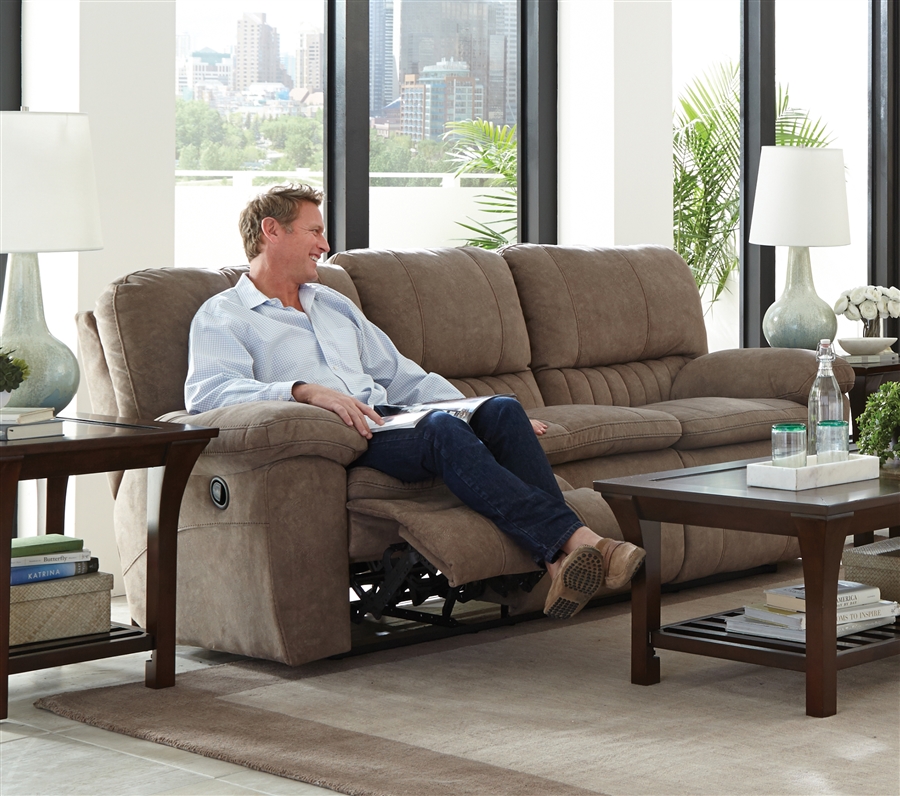  Reyes Power Lay Flat Reclining Sofa in Portabella Fabric 