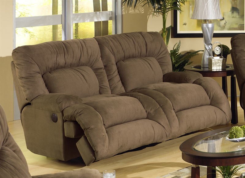 Jackpot Power Reclining Chaise Sofa In Coffee Microfiber Fabric By Catnapper 6981 C