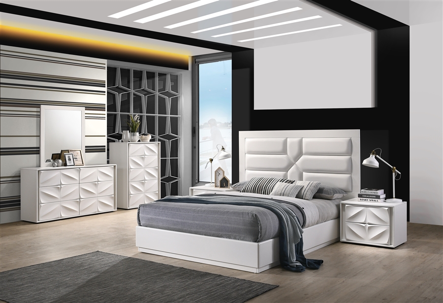 Amsterdam 6 Piece Bedroom Set in Matte White Finish by Chintaly - CHI ...