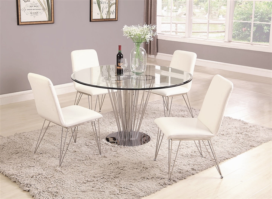 Fernanda 5 Piece Round Dining Room Set in Clear/Polished SS/Gray Finish ...