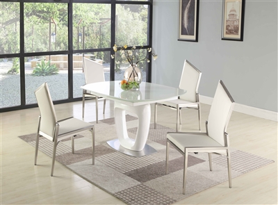 Giuliana-Nala 5 Piece Dining Room Set In White/Gloss White/Brushed SS ...