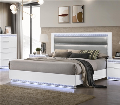 Moscow Bed in Gloss White Finish by Chintaly - CHI-MOSCOW-QN-BED