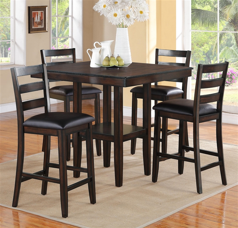 Tahoe 5 Piece Counter Height Dining Set In Brown Finish By Crown Mark   CM 2630 2 