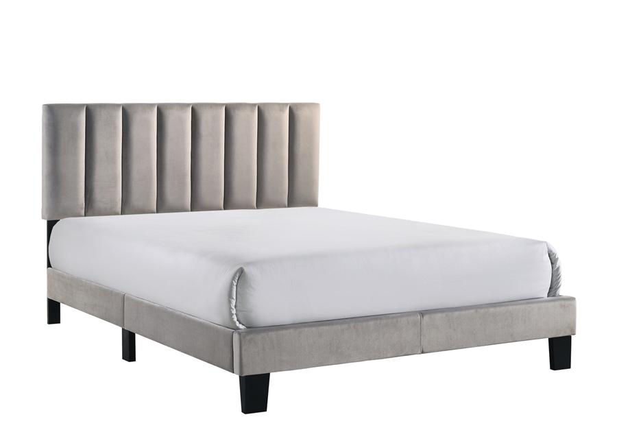 Lyric Bed In Gray Velvet Finish By Crown Mark - Cm-5155gy-bed