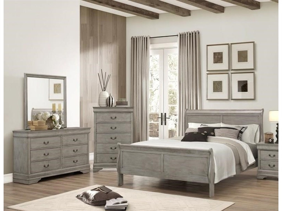 Louis Philip 6 Piece Bedroom Suite In Grey Finish By Crown Mark - CM-B3550