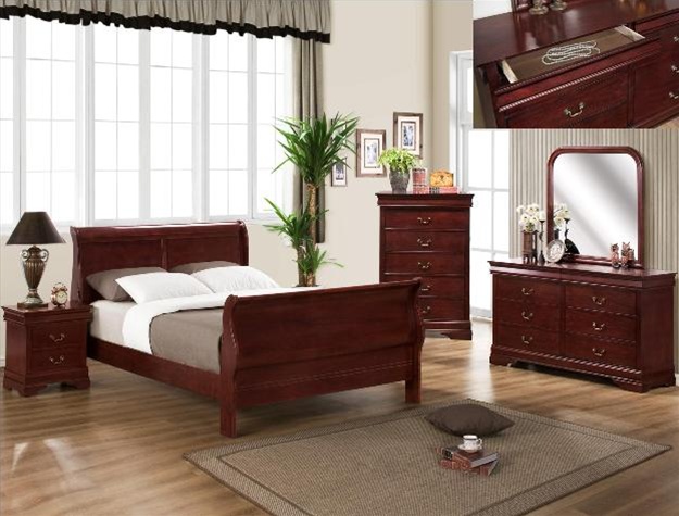 Louis Philip 6 Piece Bedroom Suite In Martini Cherry Finish By Crown Mark B3640