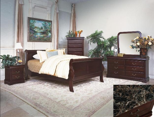 Louis Philip Youth 4 Piece Marble Bedroom Set In Dark Cherry Finish By Crown Mark B3700 T