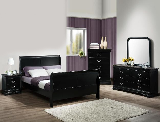 Louis Philip Marble 6 Piece Bedroom Suite In Black Finish By Crown Mark B3780