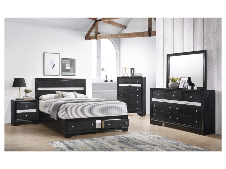 Regata 6 Piece Bedroom Suite In Black/Silver Finish By Crown Mark - CM ...