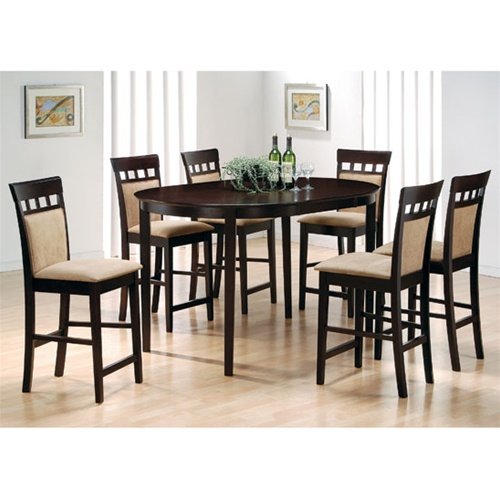 Rich Cappuccino 7 Piece Oval Counter Height Table Set with Upholstered ...