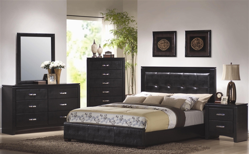 Dylan 6 Piece Bedroom Set In Black Finish With Black Vinyl Upholstery By Coaster 201401