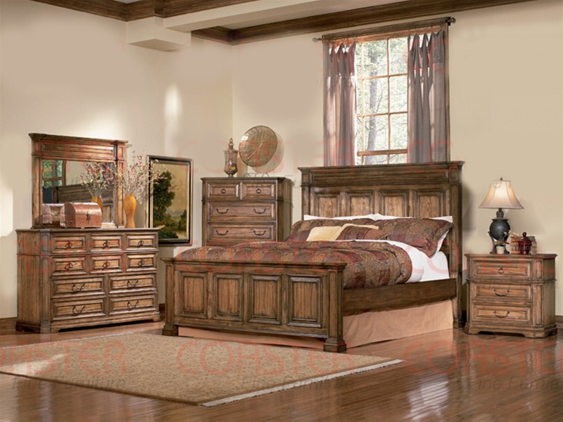 6 Piece Panel Bed Edgewood Bedroom Set In Distressed Warm Brown Oak Finish By Coaster 201621