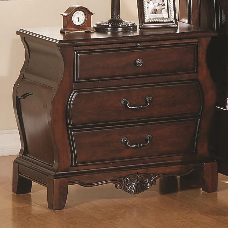 Priscilla 3 Drawer Nightstand In Warm Brown Cherry Finish By Coaster 201912