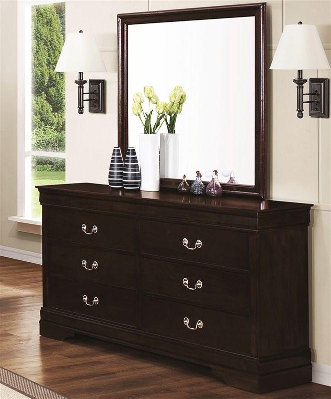 Louis Philippe Dresser with Cappuccino Finish with Silver Hardware