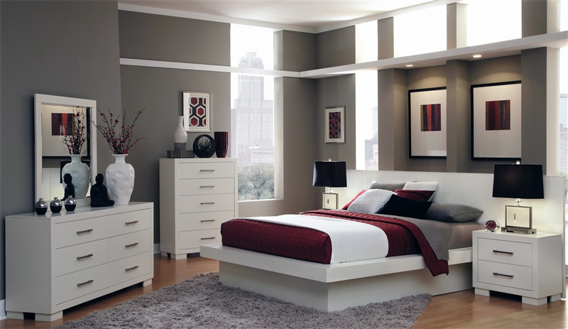 Jessica Platform Bed 9 Piece Bedroom Set With Back Panels In White Finish By Coaster 202990bp