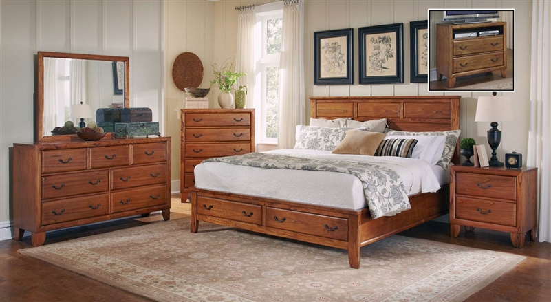 Willow Creek Storage Bed 6 Piece Bedroom Set in Honey ...