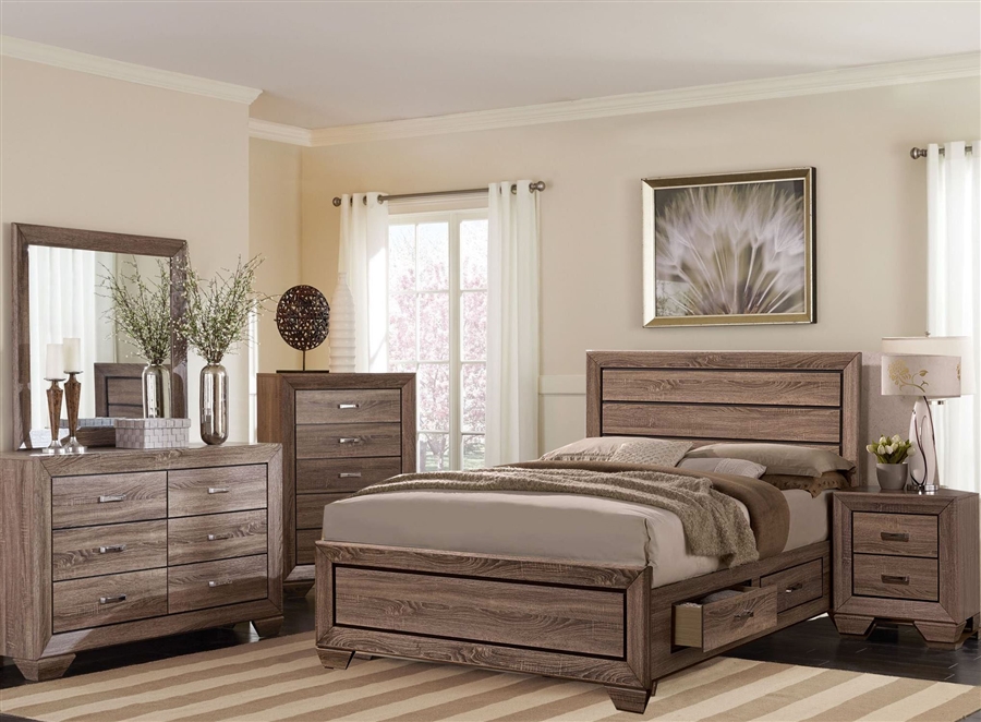 Kauffman Storage Bed 6 Piece Bedroom Set in Washed Taupe Finish by ...