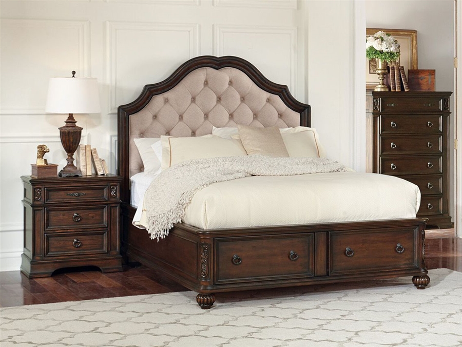 Ilana Upholstered Storage Bed 6 Piece Bedroom Set In Antique Java Finish By Coaster 205280