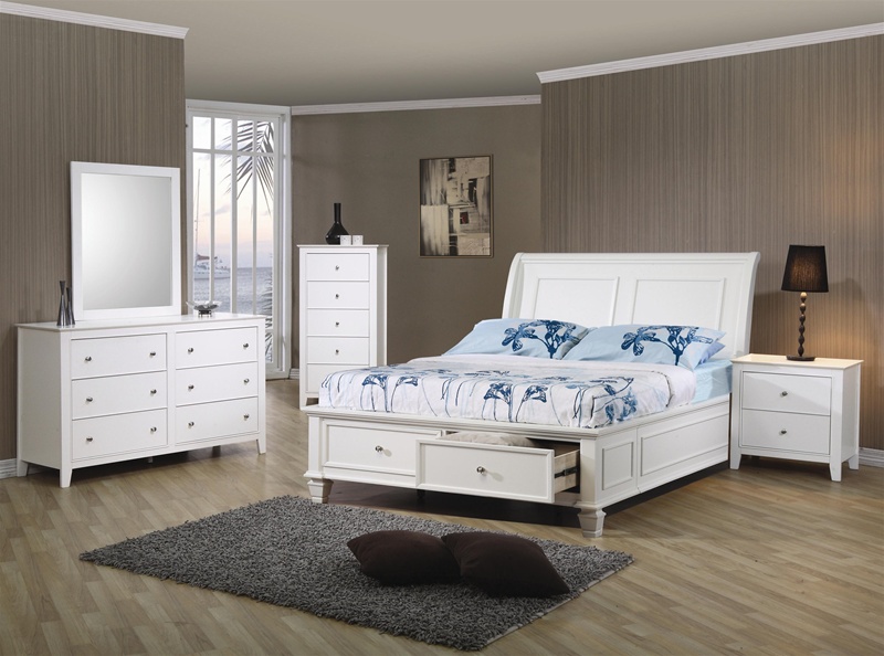 Sandy Beach 4 Piece Storage Bed Bedroom Set in White Finish by Coaster ...
