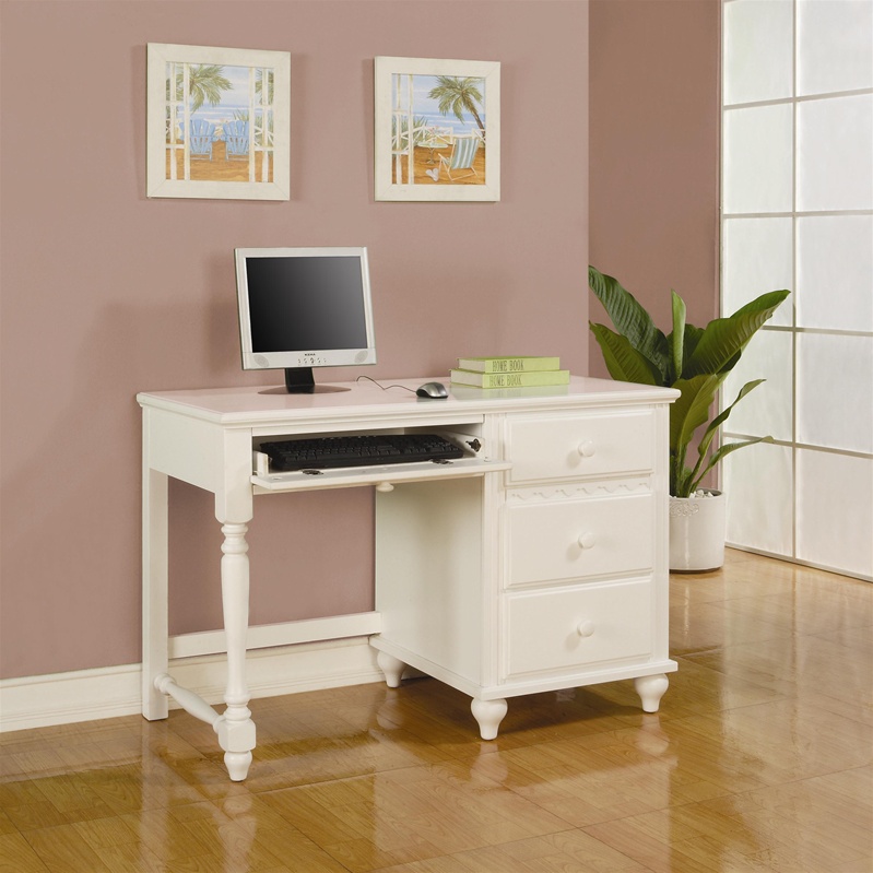 Pepper Youth Pedestal Desk In Eggshell White Finish By Coaster