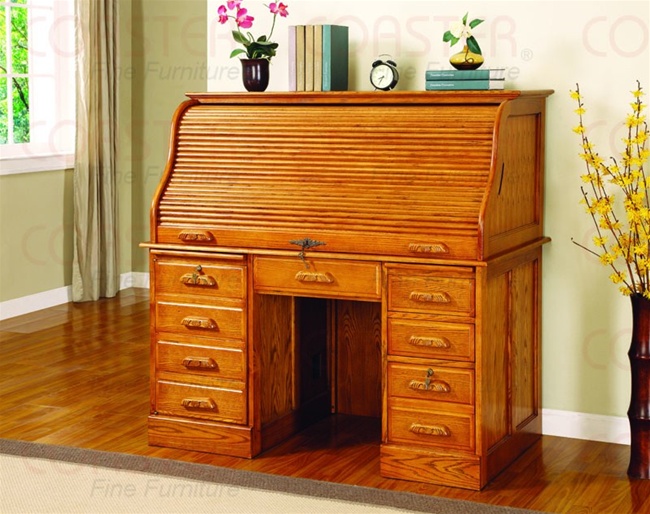 Deluxe Home Office Computer Desk with Roll Top in Oak Finish by Coaster ...