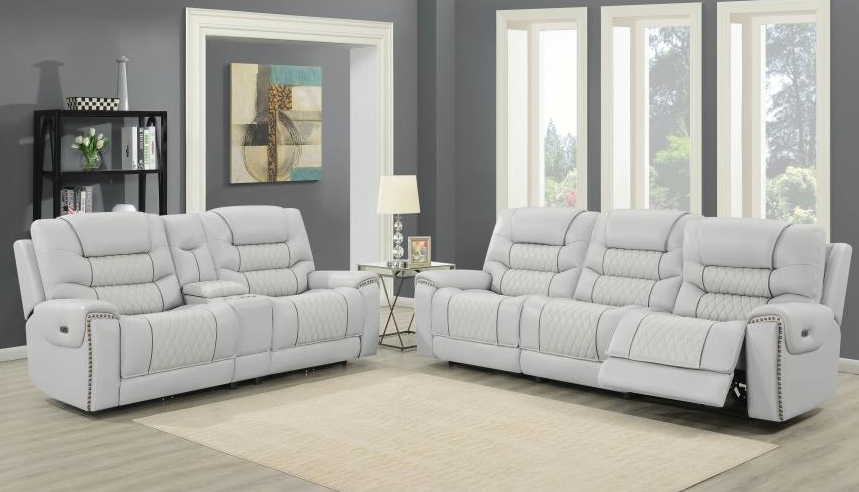 light gray leather reclining sofa