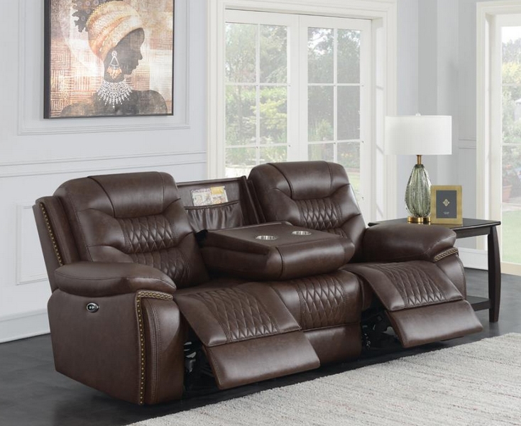 leather power reclining sofa with drop down table