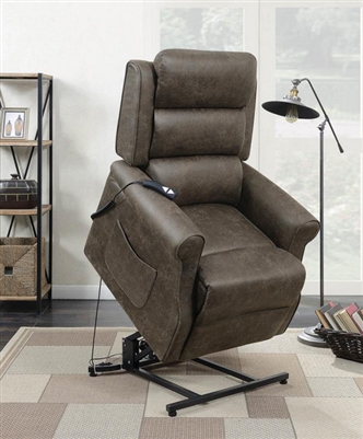 Medium Power Lift Recliner in Brown Performance Coated Microfiber by ...