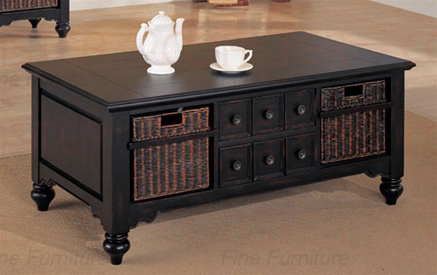 Occasional Coffee Table in Black Finish with Storage Basket by 