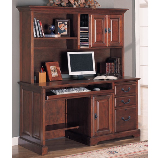 Home Office Computer Desk With Hutch In Rich Mahogany Finish By