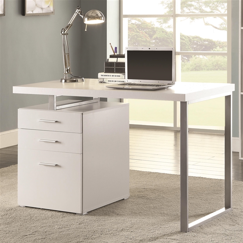 Reversible Writing Desk with File Drawer in White Finish by Coaster