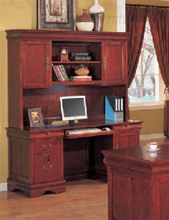 Louis Philippe Home Office Credenza With Hutch In Deep Rich