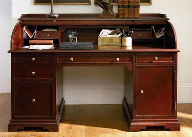 Roll Top Home Office Desk In Rich Cherry Finish By Coaster 800562