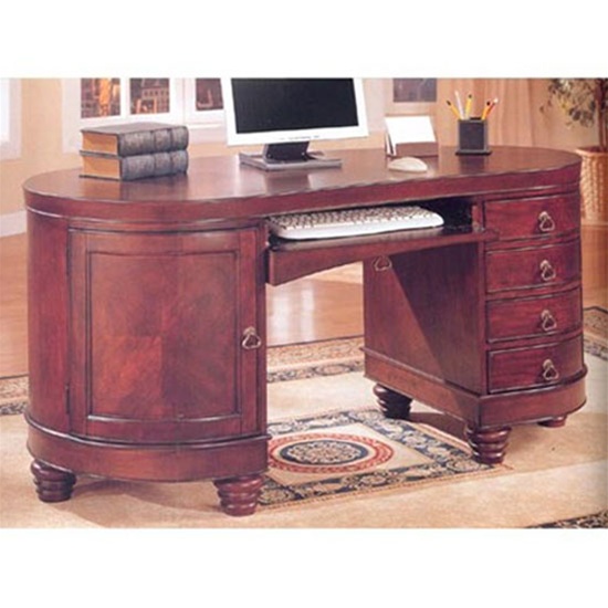 Home Office Kidney Shaped Computer Desk In Deep Brown Cherry