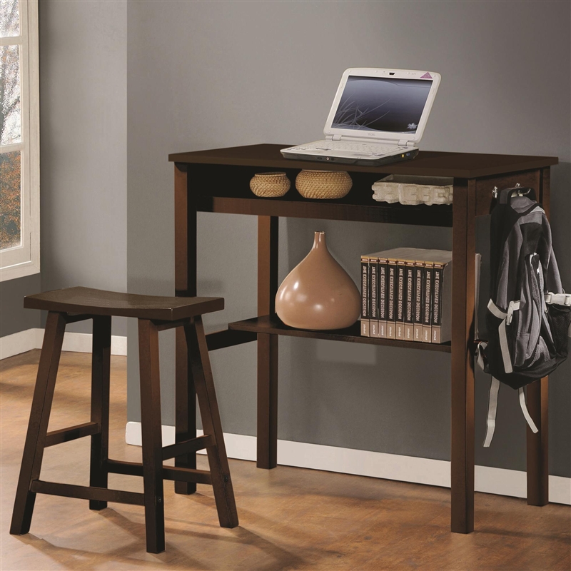 Counter Height Wood Desk & Stool in Espresso Finish by Coaster - 800918